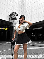 Шорти-спідниця жіночі короткі міністильні ефектні з білою вставкою внизу пишні розкльошені молодіжні