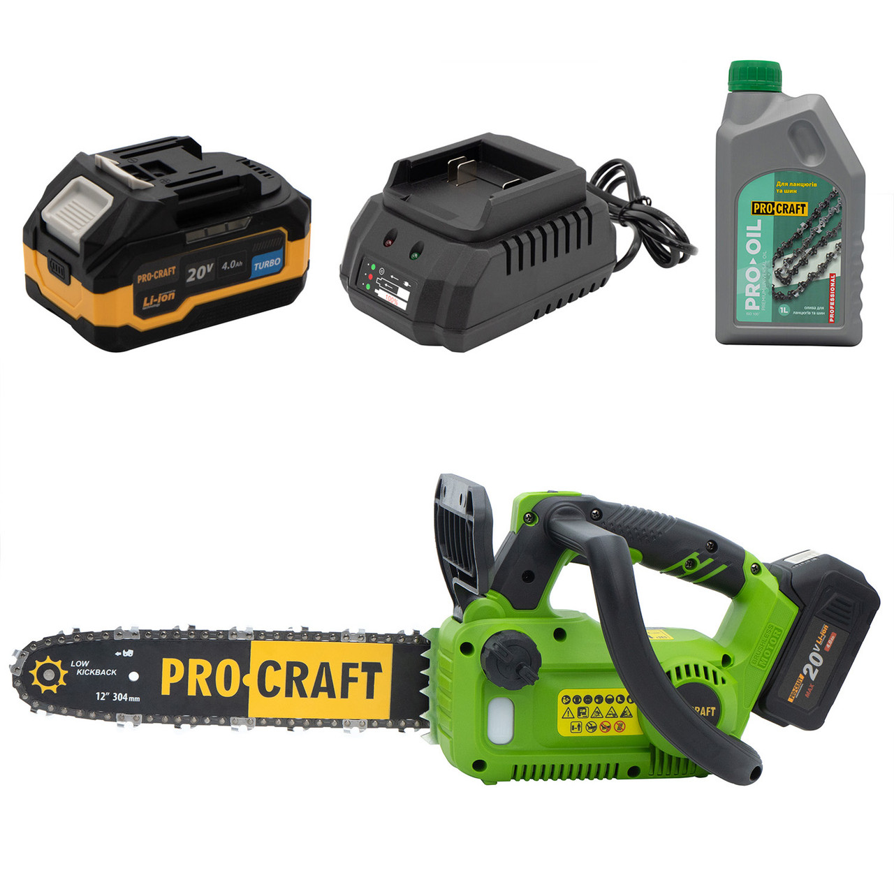 Акумуляторна ланцюгова пила Procraft PKA42Li + 1акб 4Аг Turbo + ЗП charger20/1 + Олива ланцюга 1л, фото 1