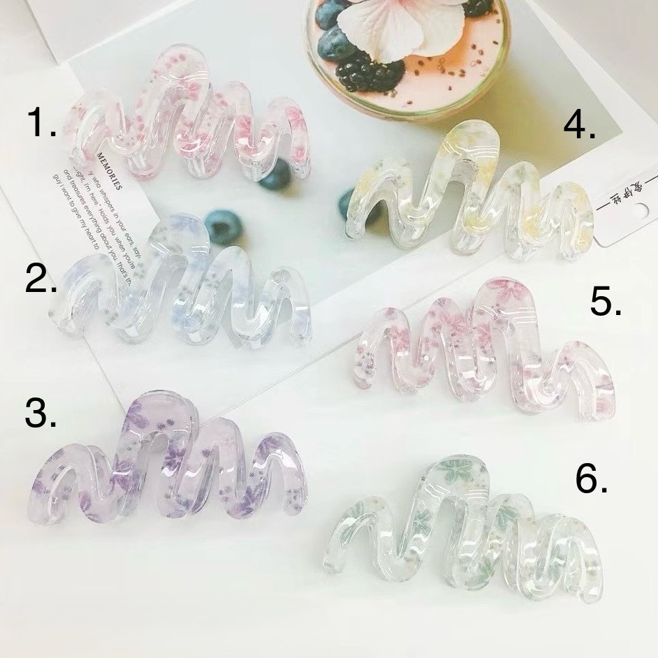 Краб для волосся елегантний міцний французький пластик хвилястий із квіточками розмір 11 см висота 5 см