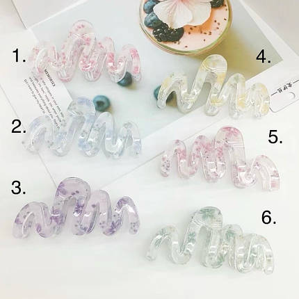 Краб для волосся елегантний міцний французький пластик хвилястий із квіточками розмір 11 см висота 5 см, фото 1