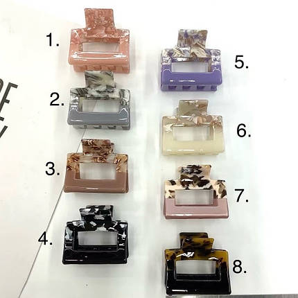 Краб для волосся міцний французький пластик плямисті різні кольори розмір 5 см висота 4.5 см, фото 1