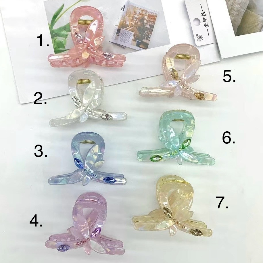 Краб для волосся елегантний французький пластик бабка зі стразами різні кольори розмір 7 см висота 5 см