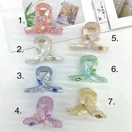 Краб для волосся елегантний французький пластик бабка зі стразами різні кольори розмір 7 см висота 5 см, фото 1