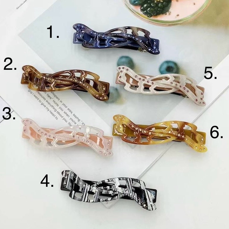 Шпилька автомат для волосся французький пластик зі стразами різні кольори розмір 9 см висота 2.5 см