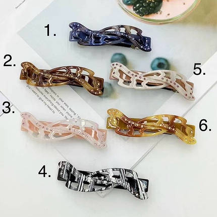 Шпилька автомат для волосся французький пластик зі стразами різні кольори розмір 9 см висота 2.5 см, фото 1