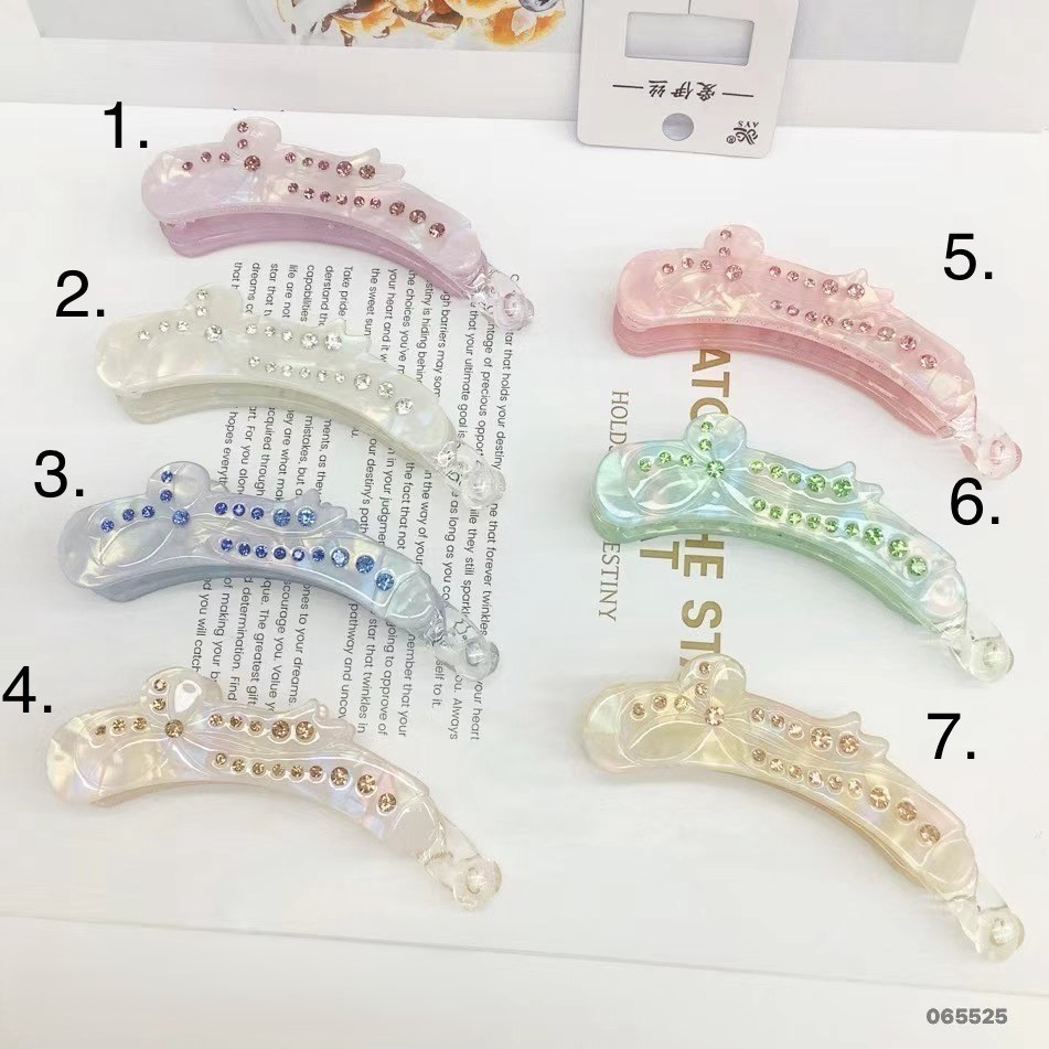 Шпилька банан для волосся елегантна французький пластик із кристалами різні кольори розмір 10 см висота 2.5 см