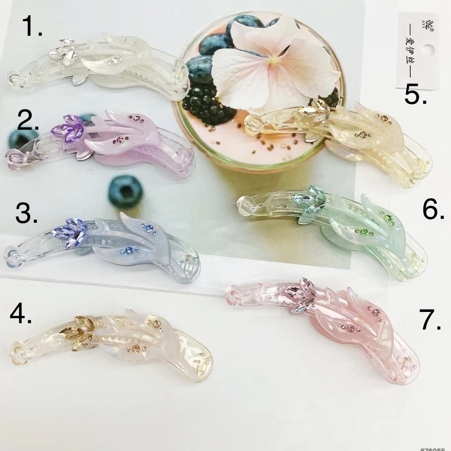 Шпилька банан для волосся елегантна французький пластик квіточок із кристалами розмір 10 см висота 2.5 см