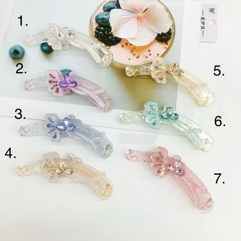 Шпилька банан для волосся елегантна французький пластик конюшини з кристалами розмір 10 см висота 2.5 см