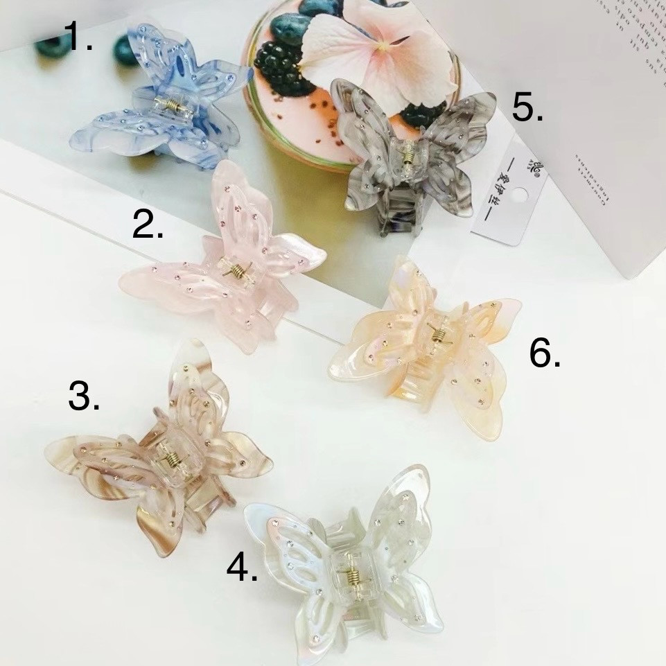 Краб для волосся міцний французький пластик метелика з кристалами різні кольори розмір 7 см висота 6 см