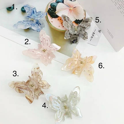 Краб для волосся міцний французький пластик метелика з кристалами різні кольори розмір 7 см висота 6 см, фото 1