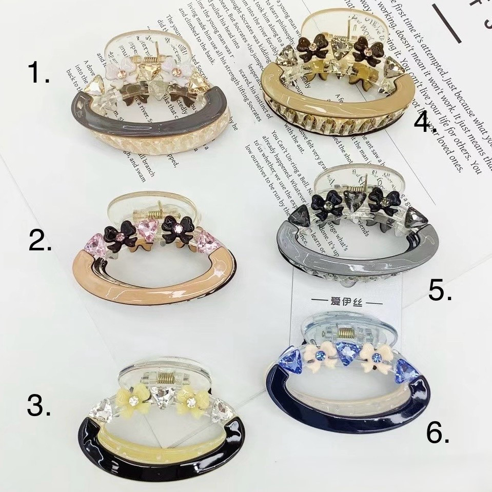 Краб для волосся міцний французький пластик овальний бантики зі стразами різні кольори розмір 7 см висота 4.5 см