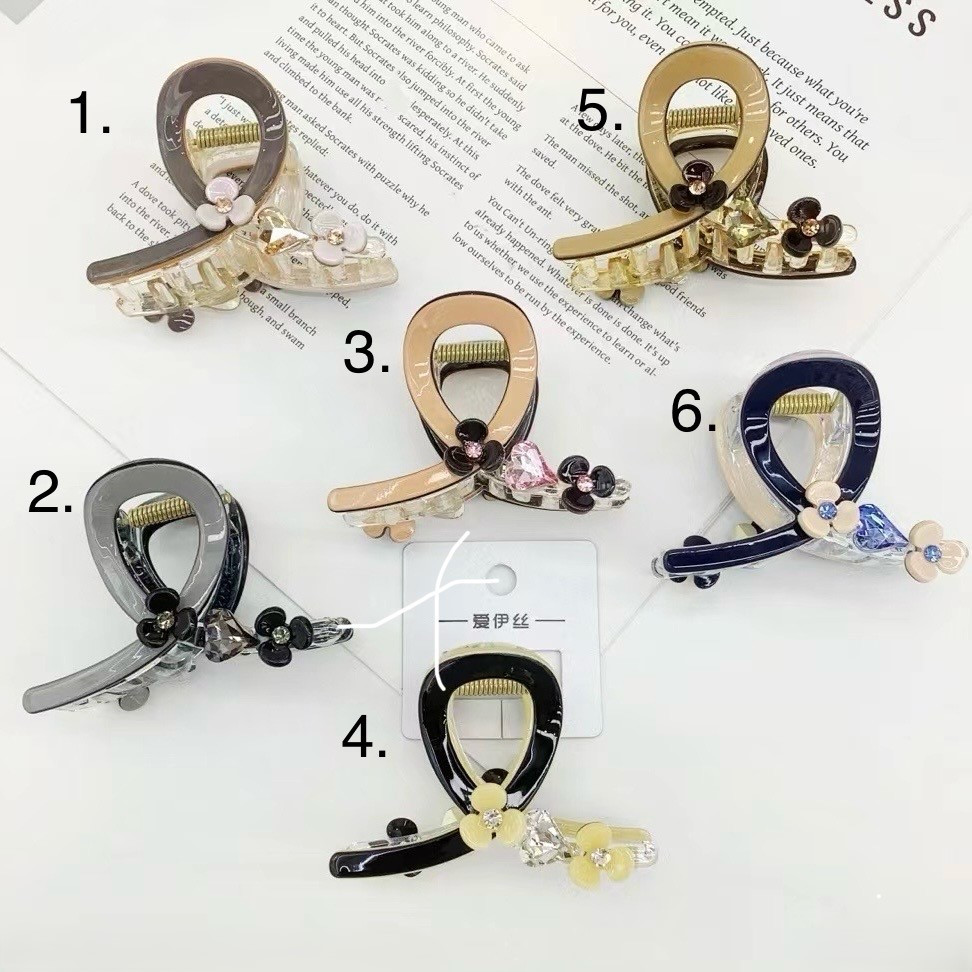 Краб для волосся міцний французький пластик овальний бантики зі стразами різні кольори розмір 7 см висота 5 см