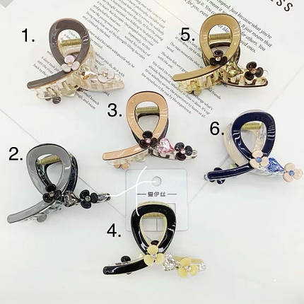 Краб для волосся міцний французький пластик овальний бантики зі стразами різні кольори розмір 7 см висота 5 см, фото 1