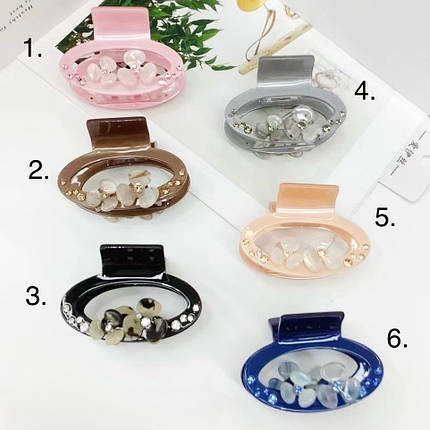 Краб для волосся міцний французький пластик квіточки зі стразами різні кольори розмір 4 см висота 6 см, фото 1