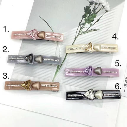 Шпилька автомат для волосся французький пластик ромбики зі стразами різні кольори довжина 9 см висота 1.5 см, фото 1