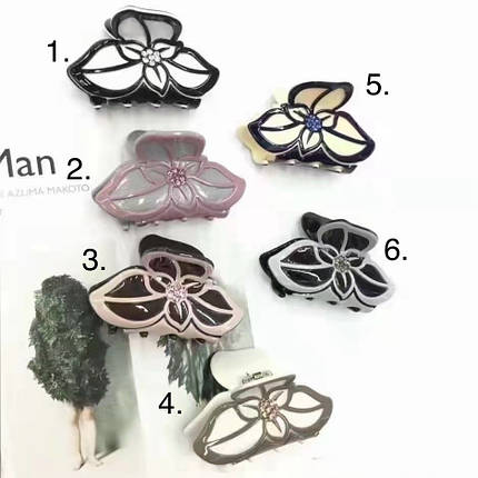 Краб для волосся міцний французький пластик квіточки зі стразами різні кольори довжина 6.5 см висота 3.5 см, фото 1
