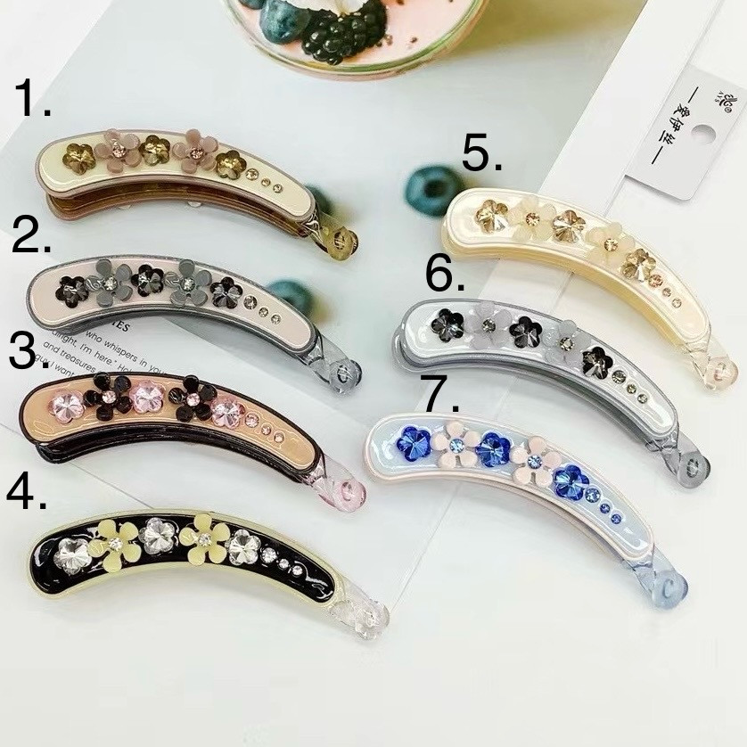 Шпилька банан для волосся елегантна французький пластик конюшини з кристалами розмір 10 см висота 2.5 см