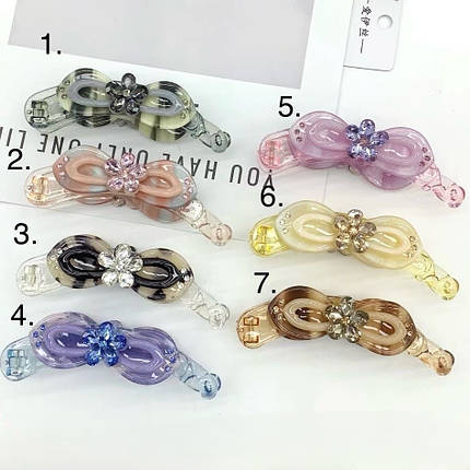 Шпилька банан для волосся елегантна французький пластик квіточок із кристалами розмір 10 см висота 2.5 см, фото 1