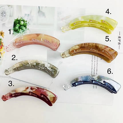 Шпилька банан для волосся французький пластик із переливними стразами розмір 10 см висота 2 см, фото 1