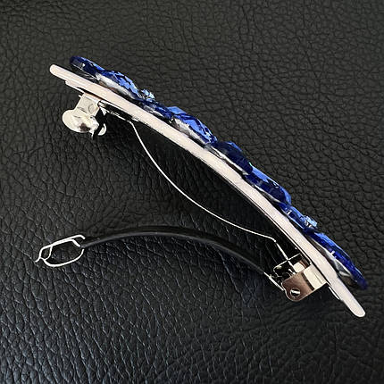 Шпилька автомат для волосся французький пластик квіточки з білими кристалами розмір 9 см висота 3 см, фото 2