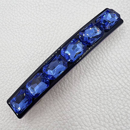 Шпилька автомат для волосся з синіми кристалами, що переливаються, розмір 9 см висота 1.5 см, фото 1