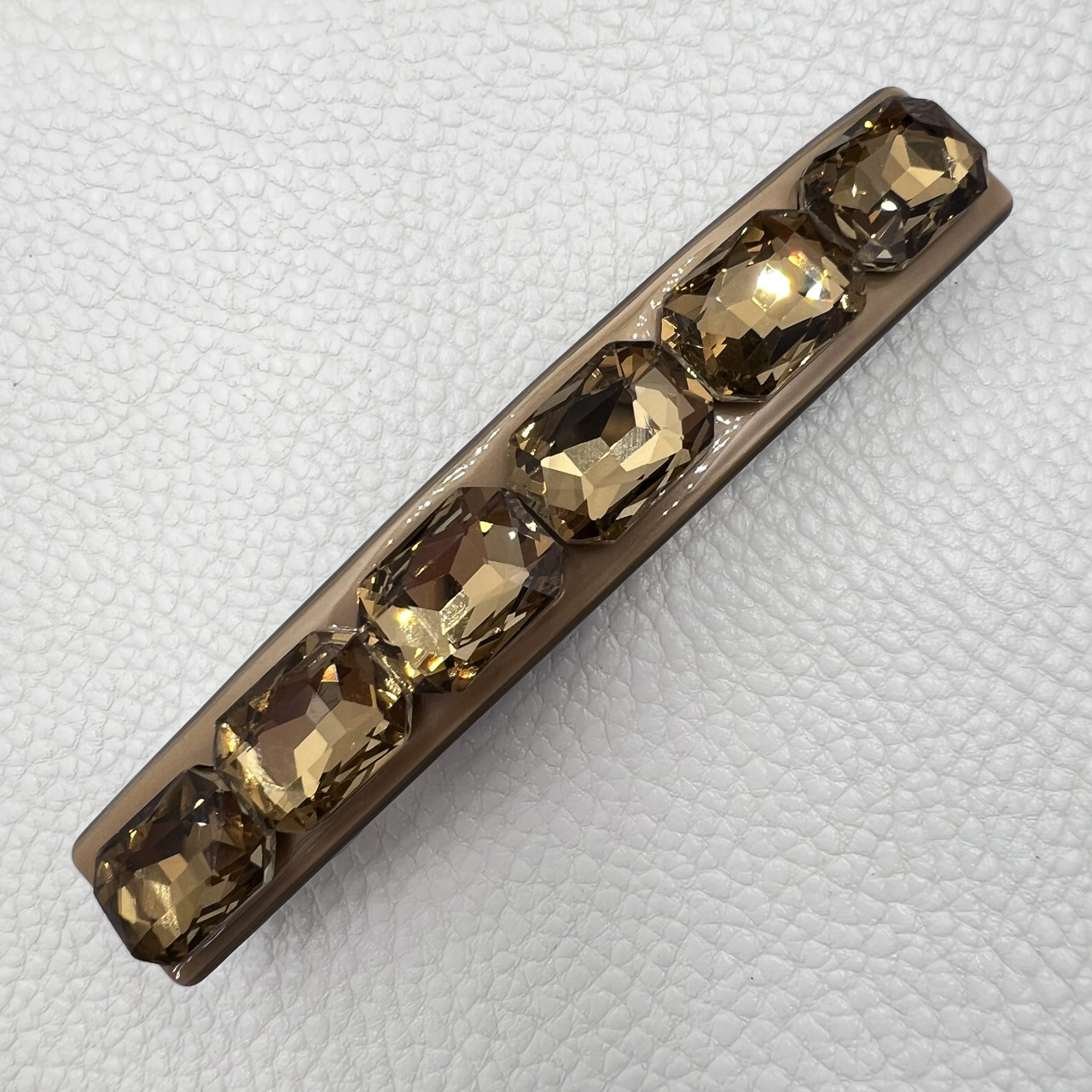 Шпилька автомат для волосся з переливними коричневими кристалами розмір 9 см висота 1.5 см