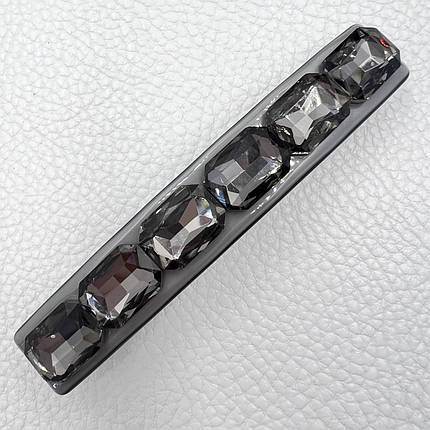 Шпилька автомат для волосся з сірими кристалами, що переливаються, розмір 9 см висота 1.5 см, фото 1