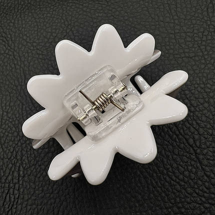Краб для волосся міцний французький пластик квіточок білого кольору зі стразиком довжина 5.5 см висота 3.5 см, фото 2