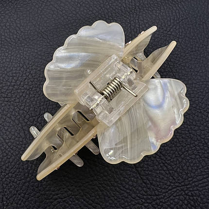 Краб для волосся міцний французький пластик коричневого кольору з камінчиками та написом довжина 9.5 см висота 4.5 см, фото 2