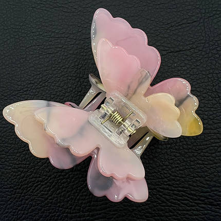 Краб для волосся елегантний міцний французький пластик різнобарвний метелик довжина 6.5 см висота 6.5 см, фото 1
