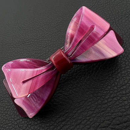 Шпилька автомат для волосся елегантний бантик малинового кольору довжина 8.5 см висота 3 см, фото 1