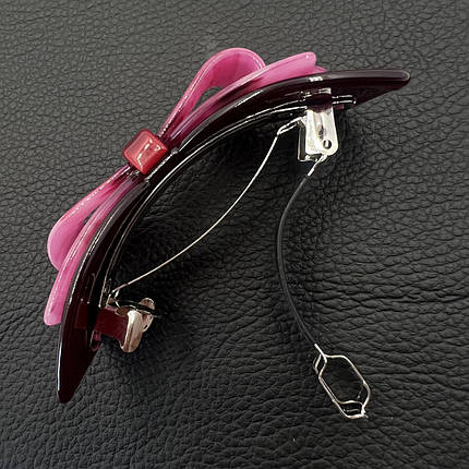 Шпилька автомат для волосся елегантний бантик малинового кольору довжина 8.5 см висота 3 см, фото 2