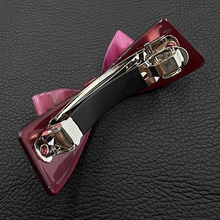 Шпилька автомат для волосся елегантний бантик малинового кольору довжина 8.5 см висота 3 см, фото 3