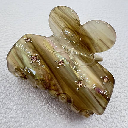 Краб для волосся міцний французький пластик перламутрового кольору з бежевими стразами довжина 5 см висота 4 см, фото 1