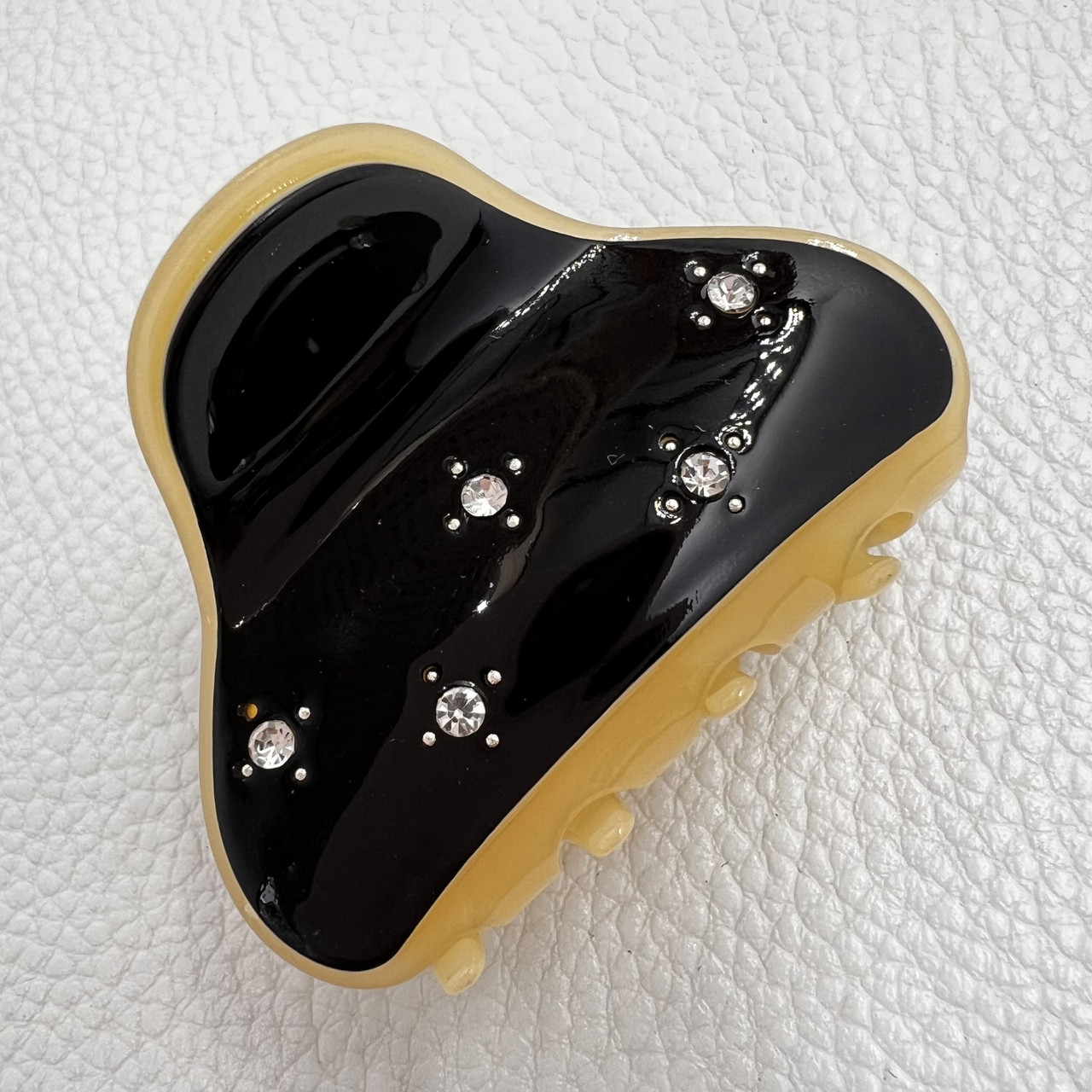 Краб для волосся міцний французький пластик чорного кольору з білими камінчиками довжина 3.5 см ширина 5 см