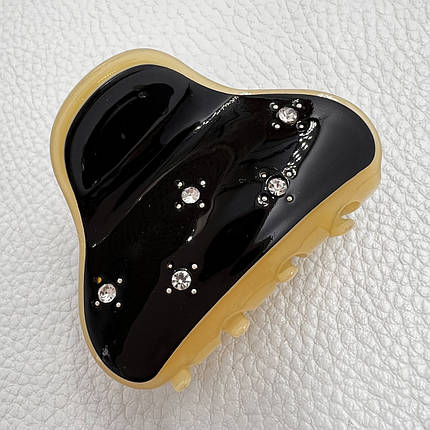 Краб для волосся міцний французький пластик чорного кольору з білими камінчиками довжина 3.5 см ширина 5 см, фото 1