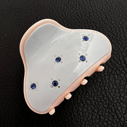 Краб для волосся міцний французький пластик ніжно-блакитний кольору із синіми камінцями довжина 3.5 см ширина 5 см, фото 1