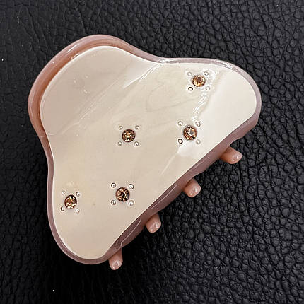 Краб для волосся міцний французький пластик ніжно-бежевого кольору з камінчиками довжина 3.5 см ширина 5 см, фото 1