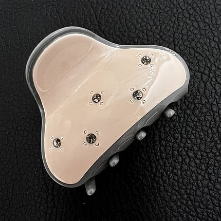 Краб для волосся міцний французький пластик ніжно сіро-бежевого кольору з камінчиками довжина 3.5 см ширина 5 см, фото 1