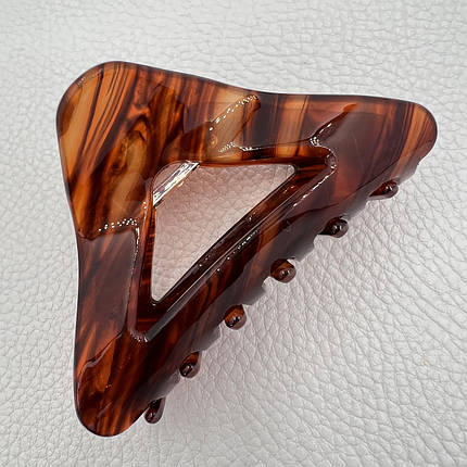 Краб для волосся міцний французький пластик трикутний коричневого кольору довжина 4.5 см ширина 7.5 см, фото 1