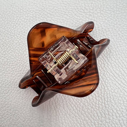 Краб для волосся міцний французький пластик трикутний коричневого кольору довжина 4.5 см ширина 7.5 см, фото 2