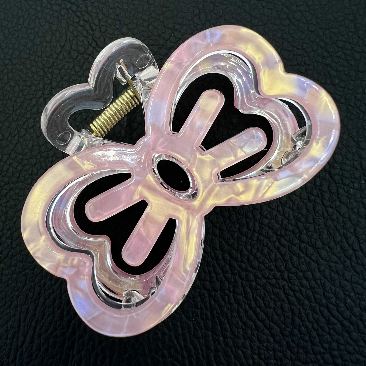 Краб для волосся міцний французький пластик бантик перламутру рожевого кольору довжина 4.5 см ширина 6.5 см