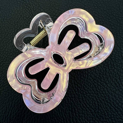 Краб для волосся міцний французький пластик бантик перламутру рожевого кольору довжина 4.5 см ширина 6.5 см, фото 1