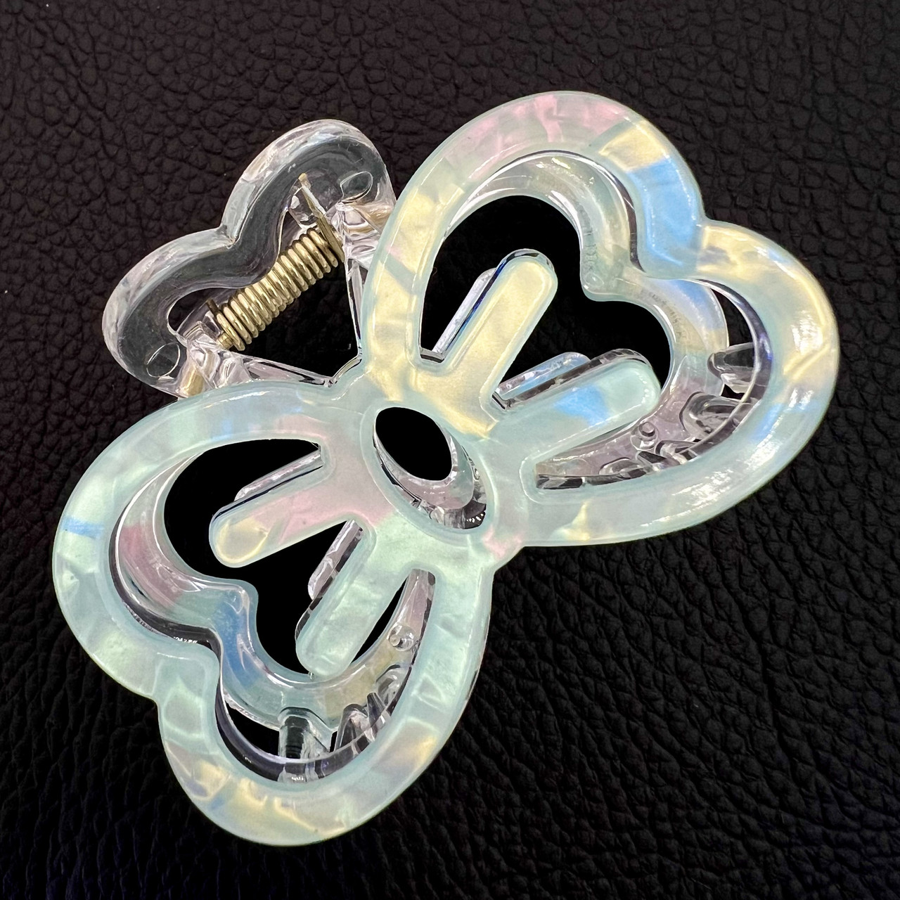 Краб для волосся міцний французький пластик бантик колір м'ятний перламутр довжина 4.5 см ширина 6.5 см