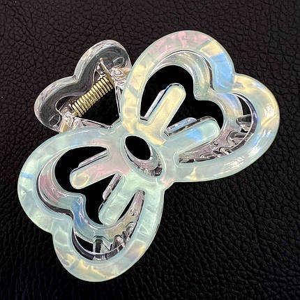 Краб для волосся міцний французький пластик бантик колір м'ятний перламутр довжина 4.5 см ширина 6.5 см, фото 1