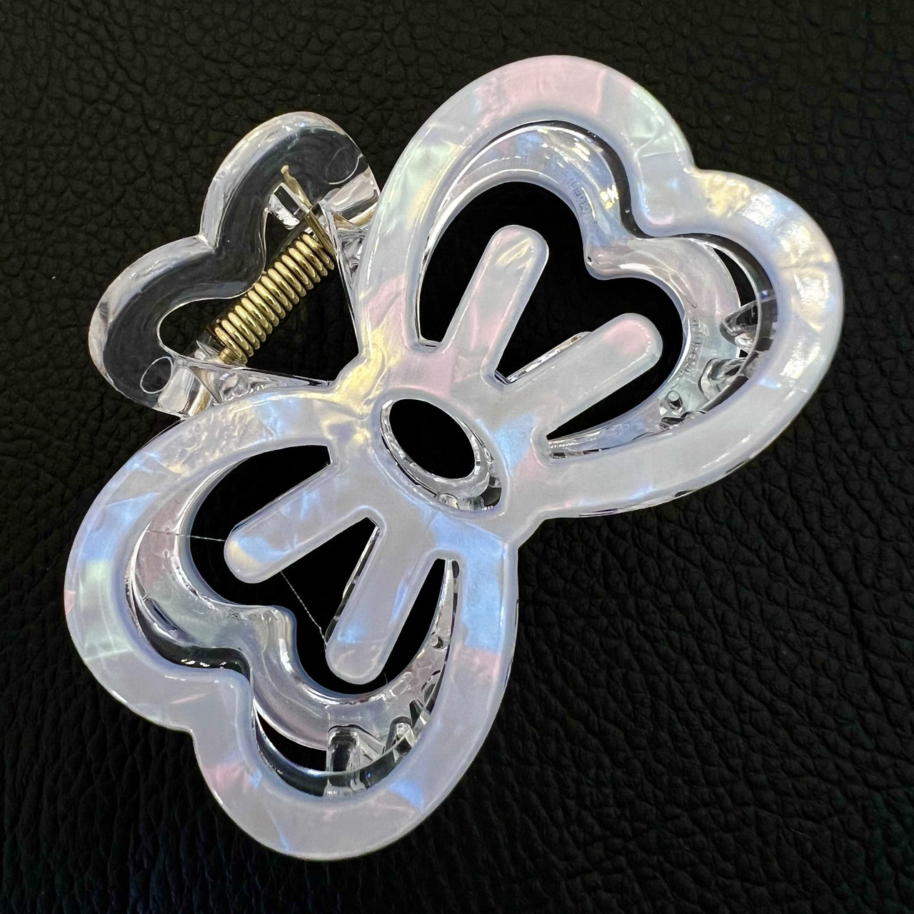 Краб для волосся міцний французький пластик бантик перламутра блакитного кольору довжина 4.5 см ширина 6.5 см