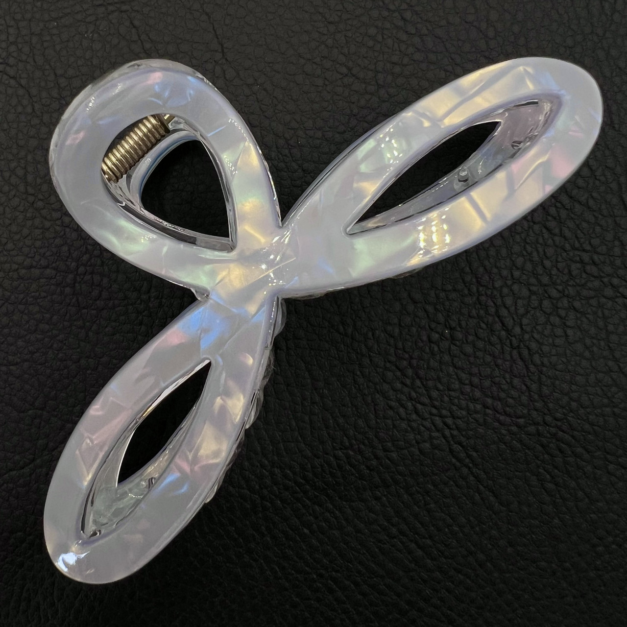 Краб для волосся акрил пластик із глянсовим перламутровим покриттям бантик блакитного кольору довжина 5 см ширина 11 см