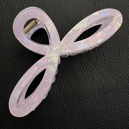 Краб для волосся акрил пластик із глянсовим перламутровим покриттям бантик лілового кольору довжина 5 см ширина 11 см, фото 1