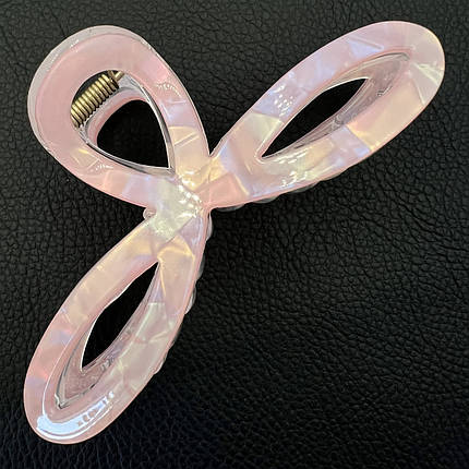 Краб для волосся акрил пластик із глянсовим перламутровим покриттям бантик рожевого кольору довжина 5 см ширина 11 см, фото 1