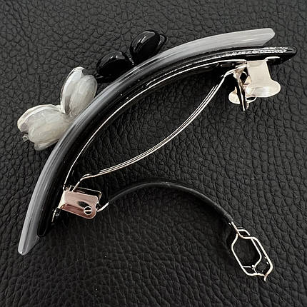 Шпилька автомат пВх для волосся з квітами та стразами синього бірюзового кольору довжина 9 см висота 2.5 см, фото 2